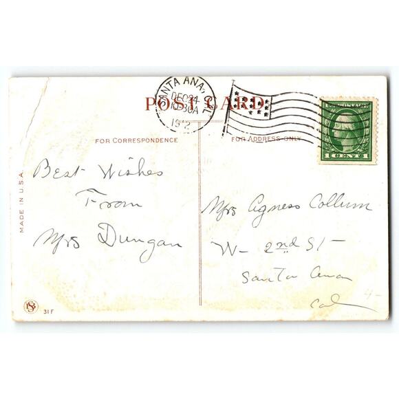 Santa Claus Christmas Postcard Toys Pine Cones Bell 1912 Barton & Spooner Emboss - Picture 2 of 2